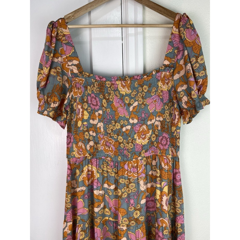 NWT Long Tall Sally LTS Women's 14 Colorful Floral Smocked Tiered Midi Dress